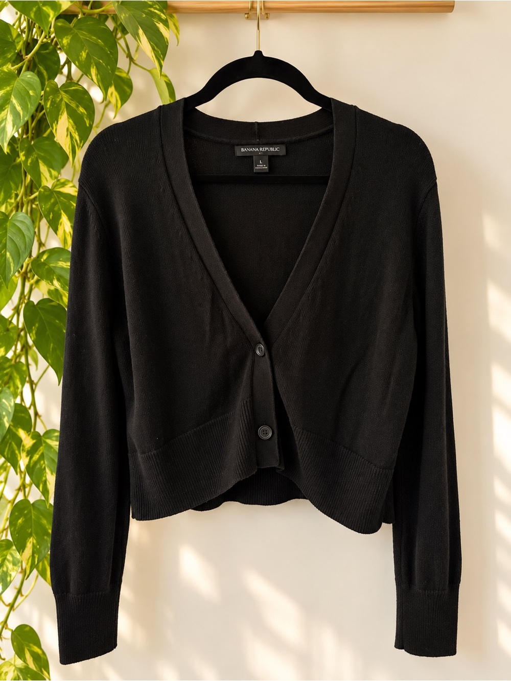 Banana Republic Black V Neck Cardigan Sweater Size Large Cotton Rayon